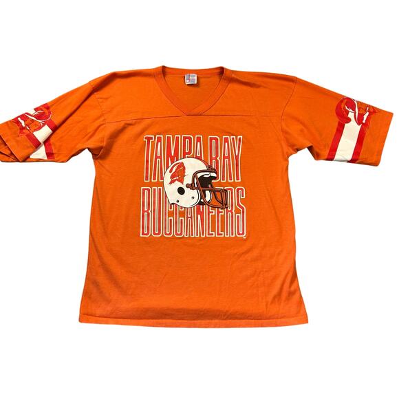 Vintage 80s Tampa Bay Buccaneers Jersey T-Shirt Single Stitch Creamsicle LargeXL - Picture 1 of 9